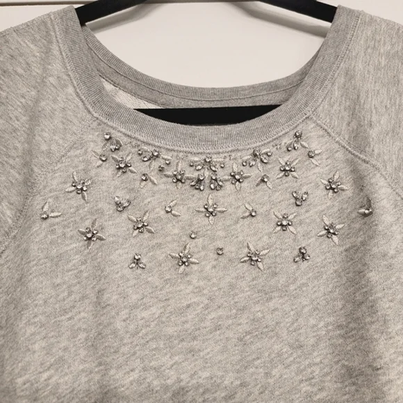 Abercrombie & Fitch Hollister Crew Soft Grey Sweatshirt with Small Rhinestones - Picture 2 of 6